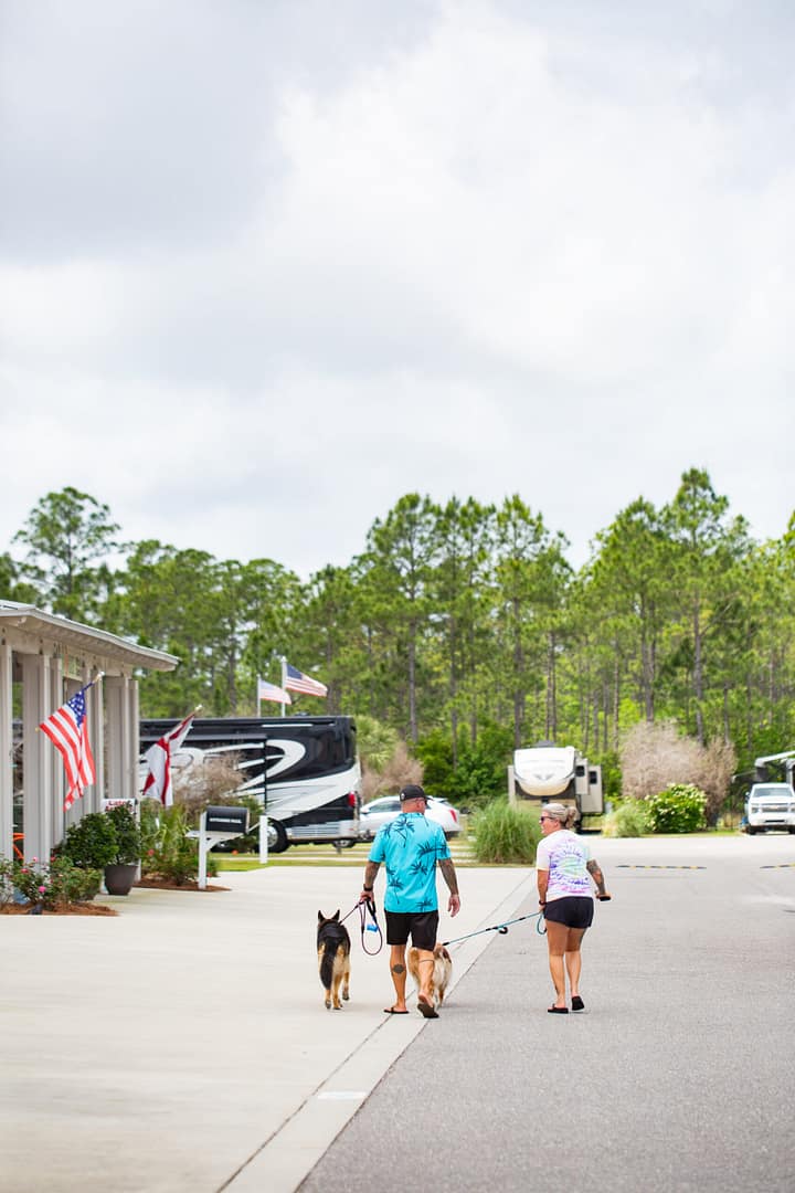 Guests arriving at Sugar Sands RV Resort near the clubhouse.