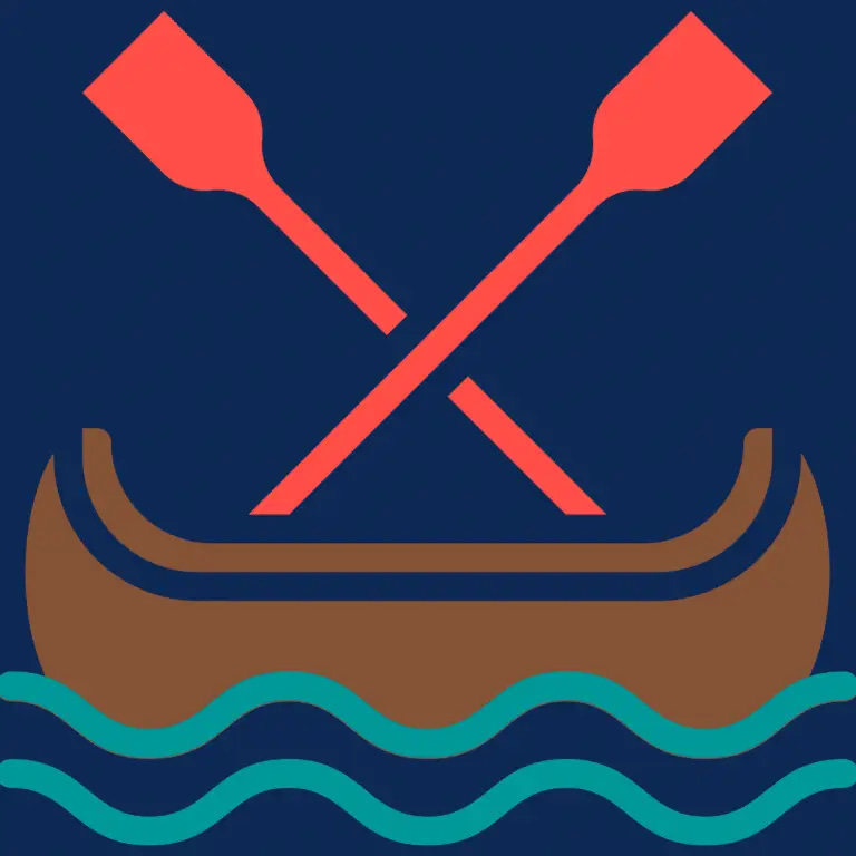 A canoe with two oars floating on a blue background at Savannah Oaks Campgrounds.
