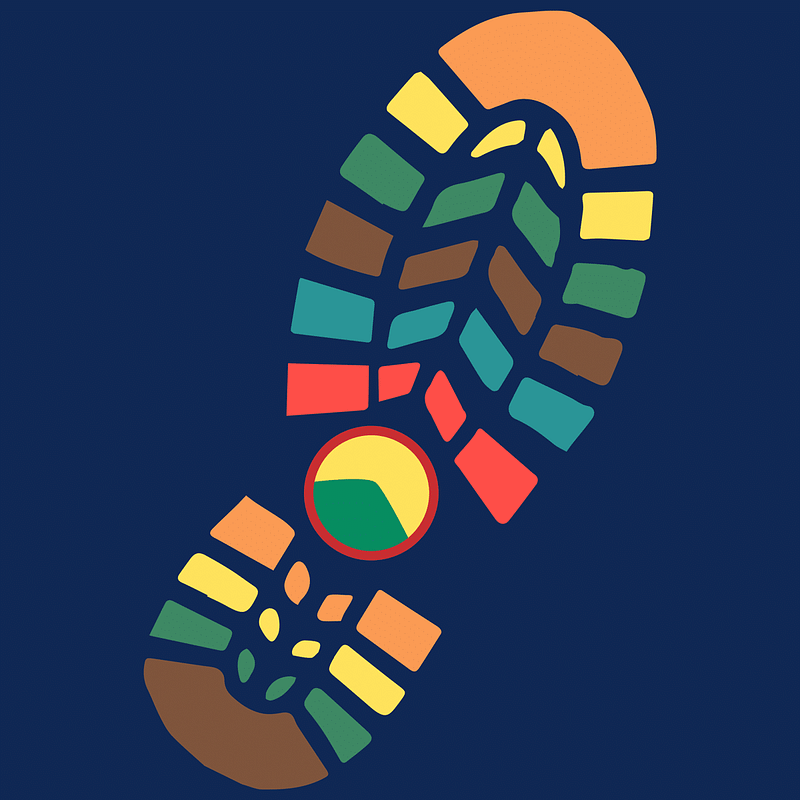 A colorful shoe print on a blue background.