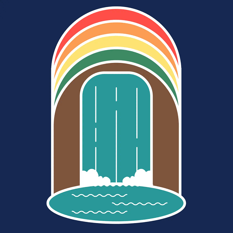 An image of a rainbow with a waterfall in the background at Belle Ridge.