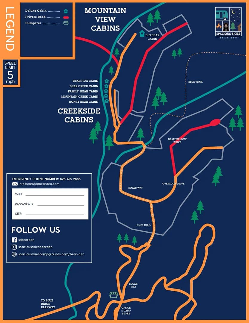 Spacious Skies Bear Den Campground Map Cabins