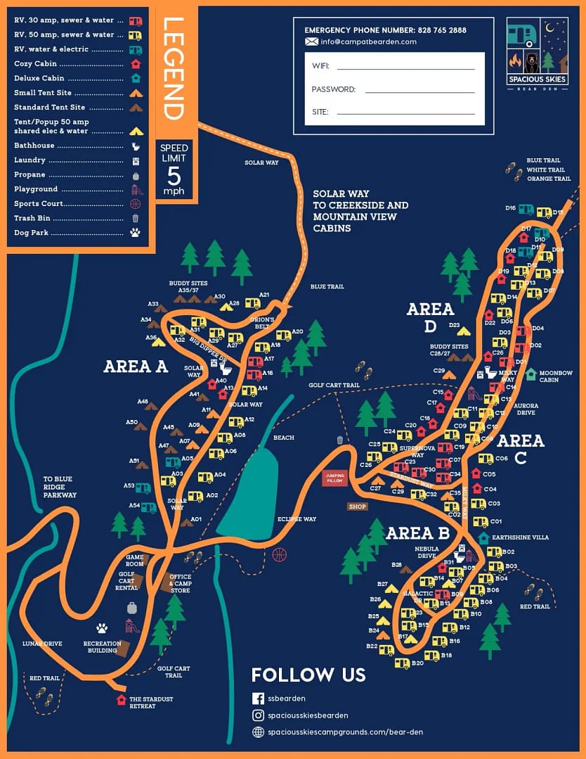 Spacious Skies Bear Den Campground Map