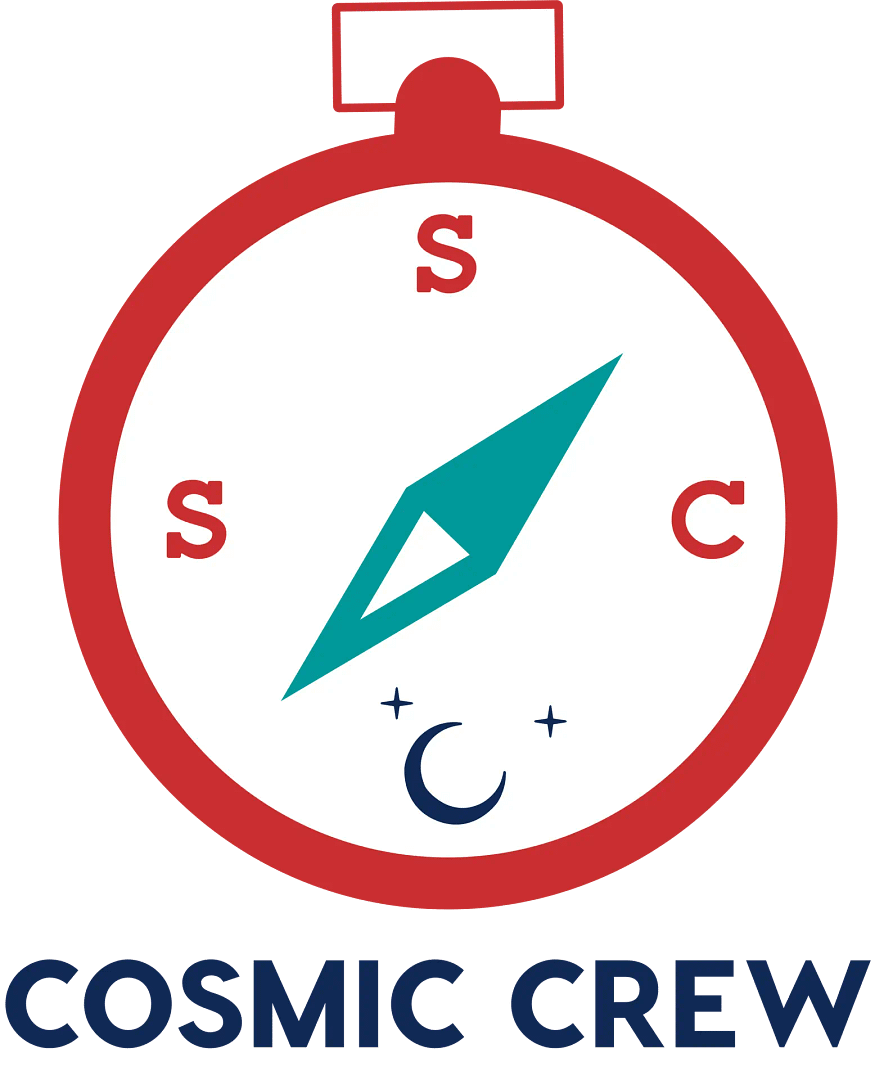 Cosmic crew logo featuring a compass.