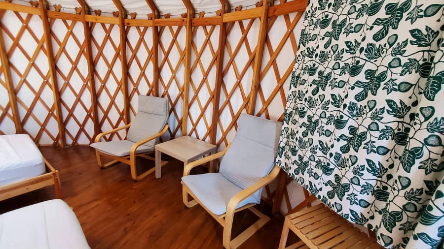 A group of chairs in a room.