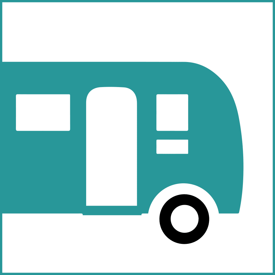 An icon of an rv on a green background.