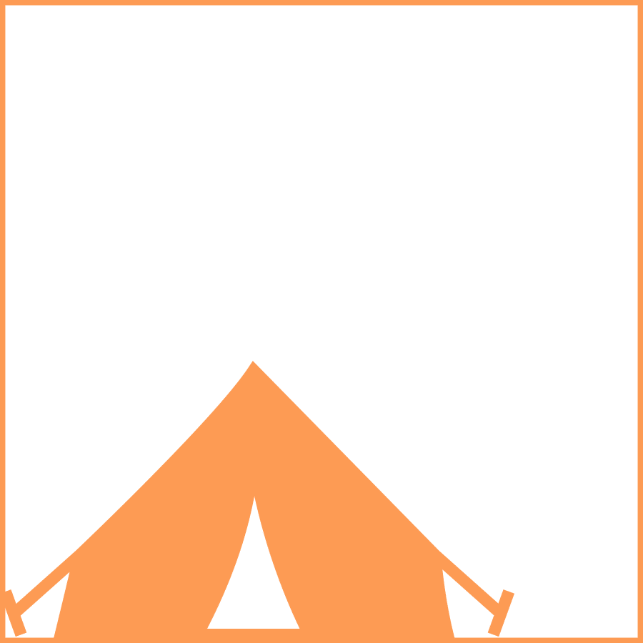 An orange tent with a green background.